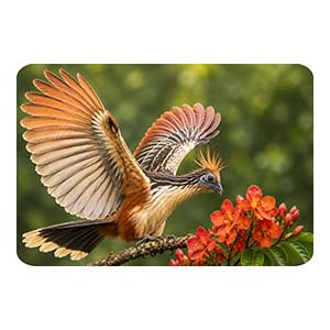 Hoatzin Full Profile with Flowers